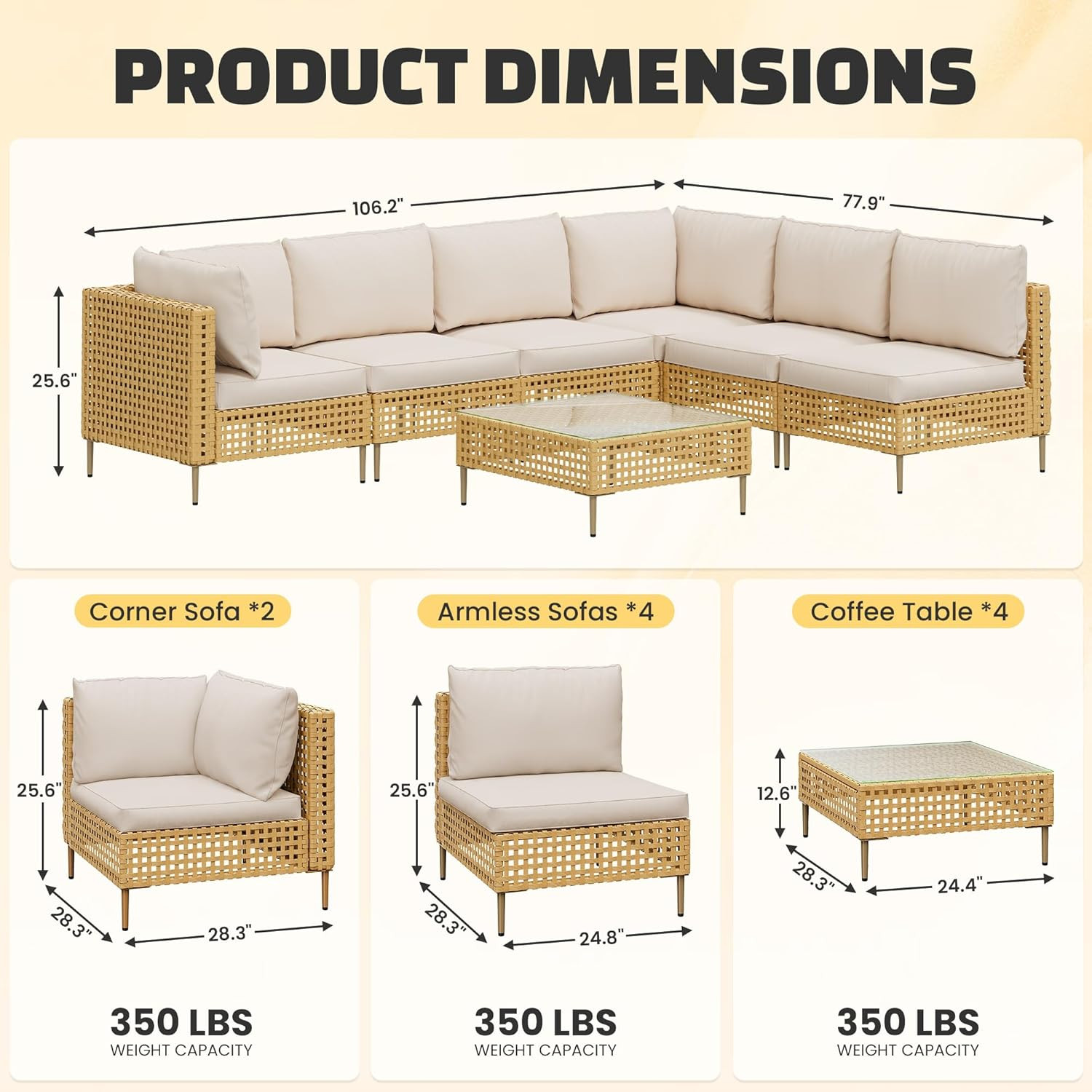 Modular 7-Piece Wicker Patio Furniture Set with Water-Resistant Cushions