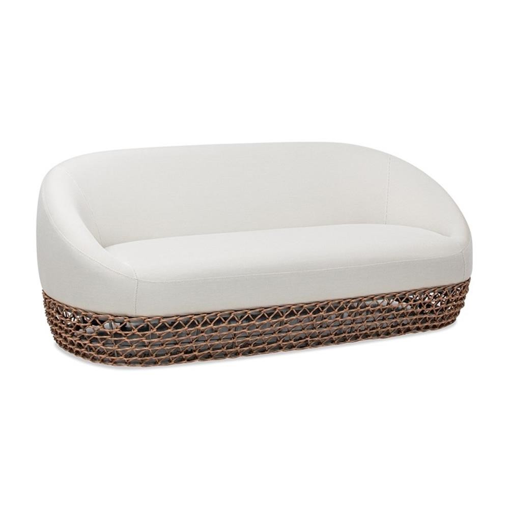 Pemberly Row 71″ Upholstered Woven Patio Deep Seating Sofa in Beige