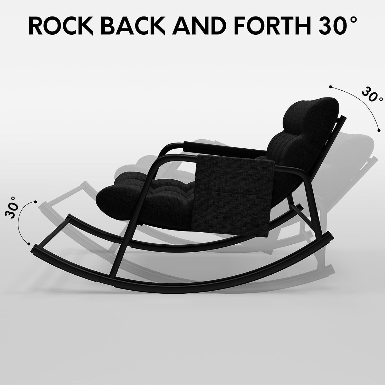 Double Papasan Rocking Chair with Cushion, Patio Loveseat Rocker | Black, Thick