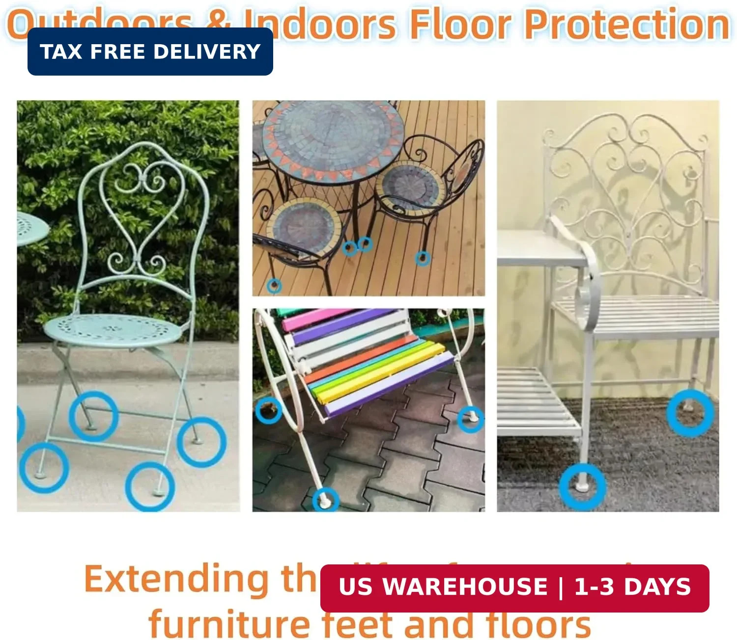 Wrought Iron Patio Furniture Feet Caps – Furnigear 1-1/2″ Round Plastic Outdoor