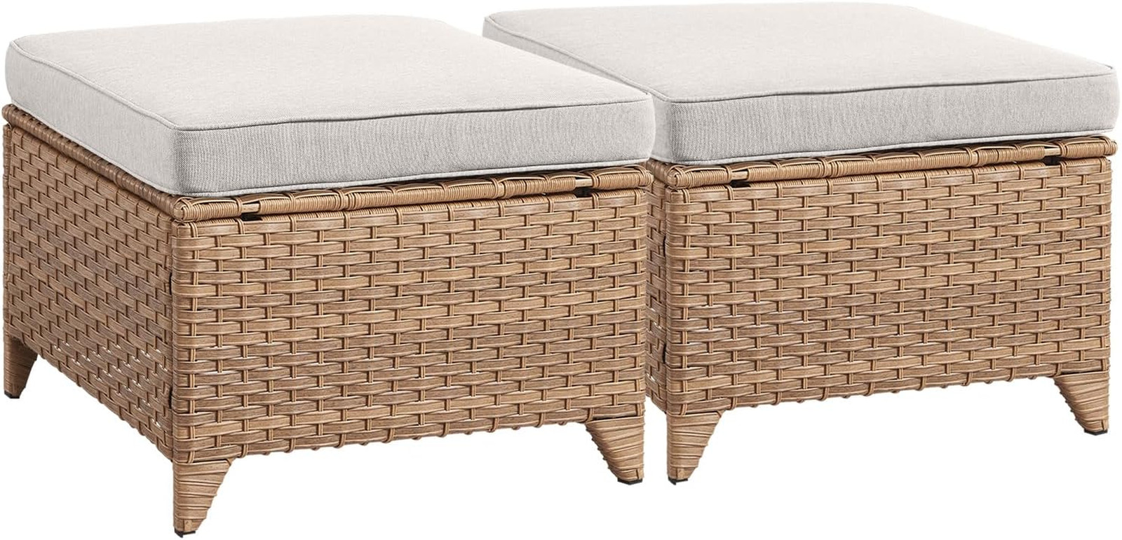 Luxury Outdoor Wicker Patio Ottomans Set of 2, 250 Lbs Capacity Rattan Large Ott