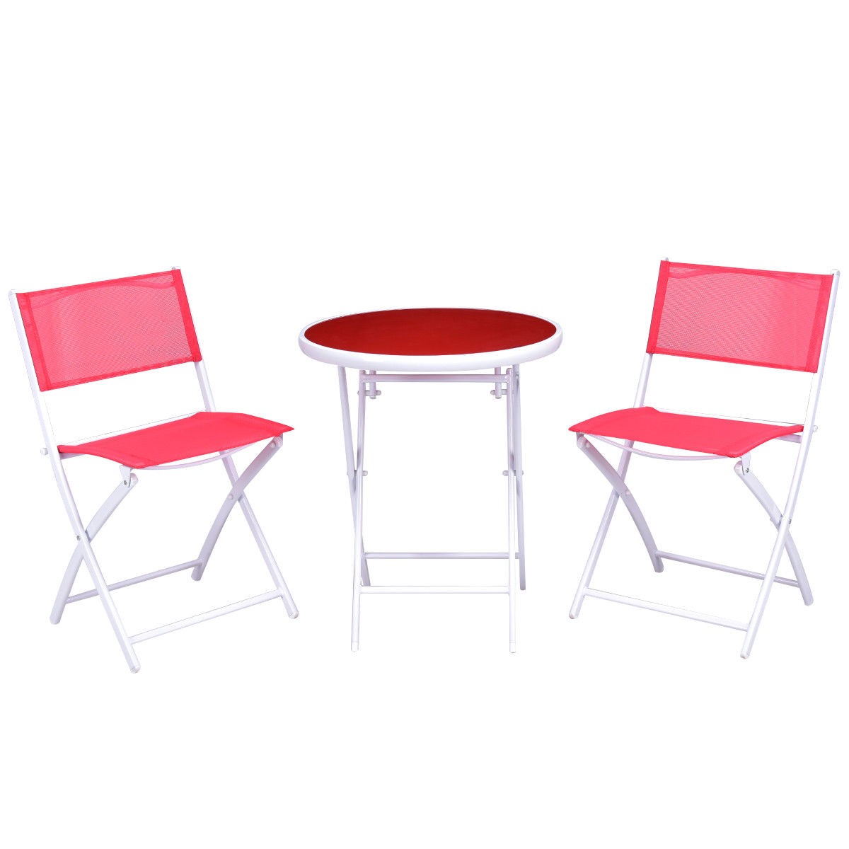 3 PCS Folding Bistro Table Chairs Set Garden Backyard Patio Furniture Red New