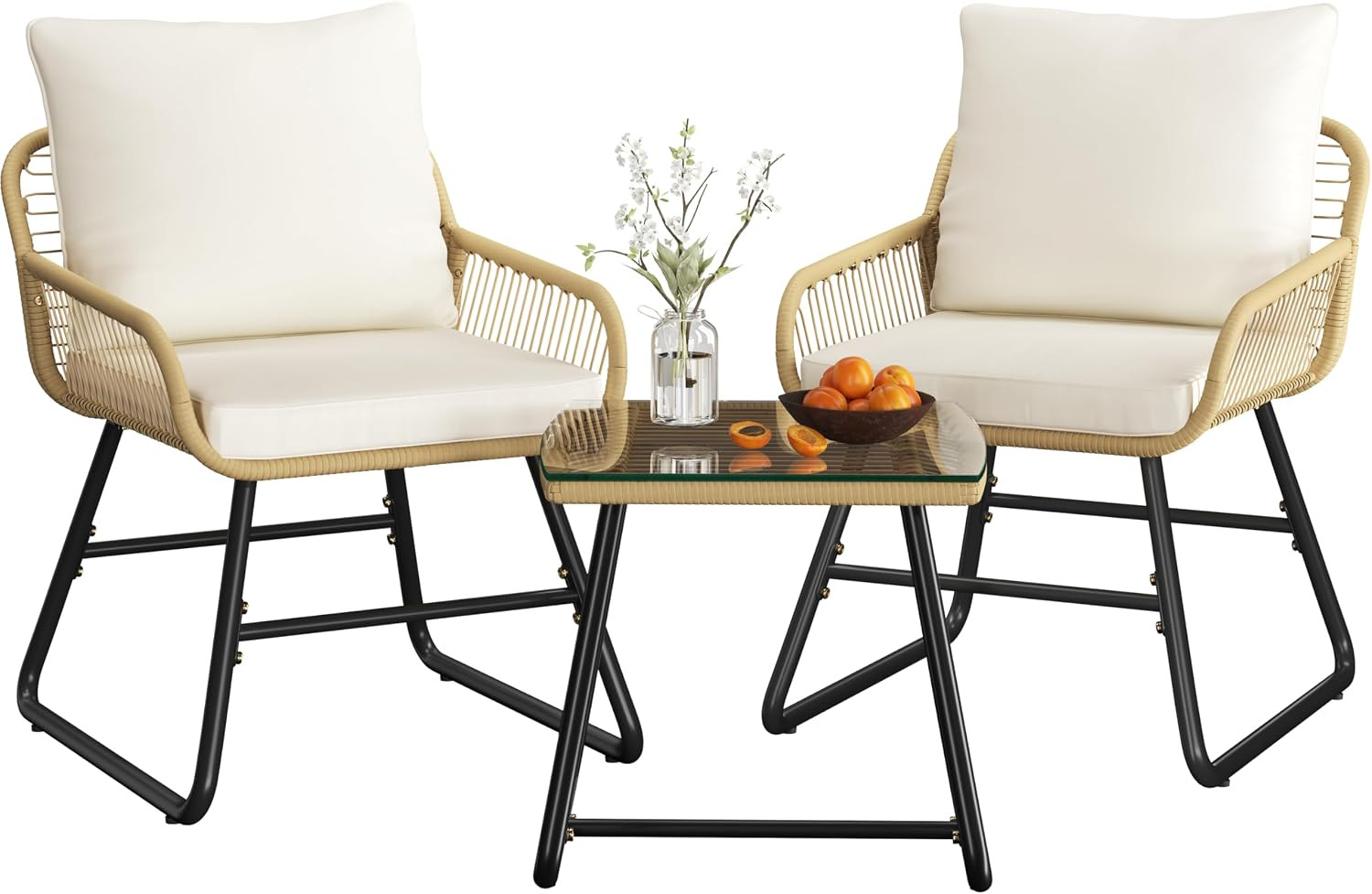 Yaheetech 3 Piece Patio Bistro Set, Outdoor Wicker Bistro Furniture Sets | 2 Rat