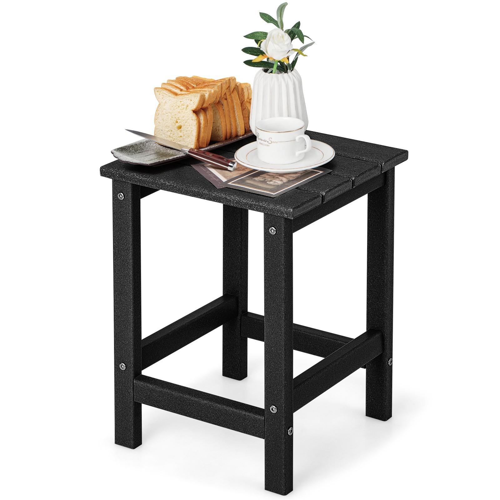 14″ Patio Adirondack Side End Table HDPE Square Weather Resistant Garden Black