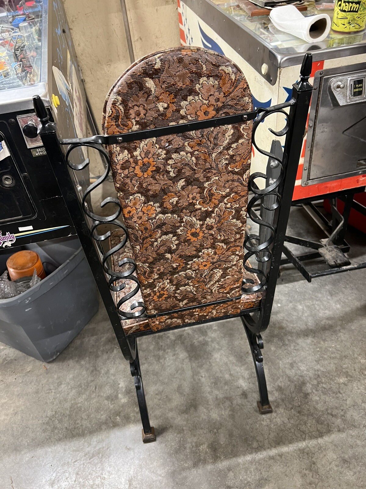 Vintage 70’s Wrought Iron Padded Seats Back Tubing Kitchen Chairs Finials 1970’s