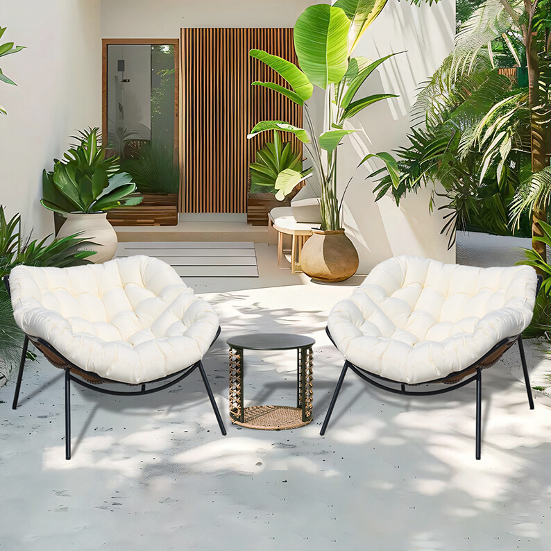 VIXLON 3 Piece Bistro Set Wicker Patio Outdoor Furniture Porch Chairs Set Indoor