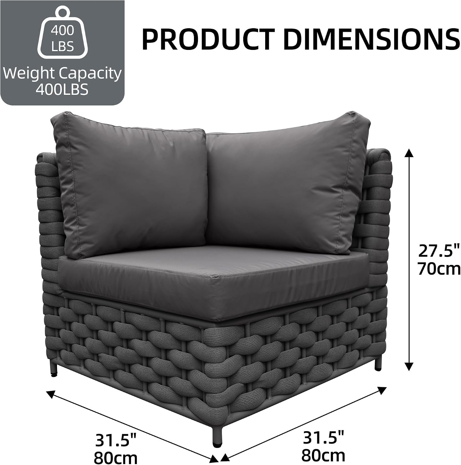 TWT Gartenlounge Modularer Ecksofa, 400 lbs Belastbarkeit, Wasserdicht, Grau