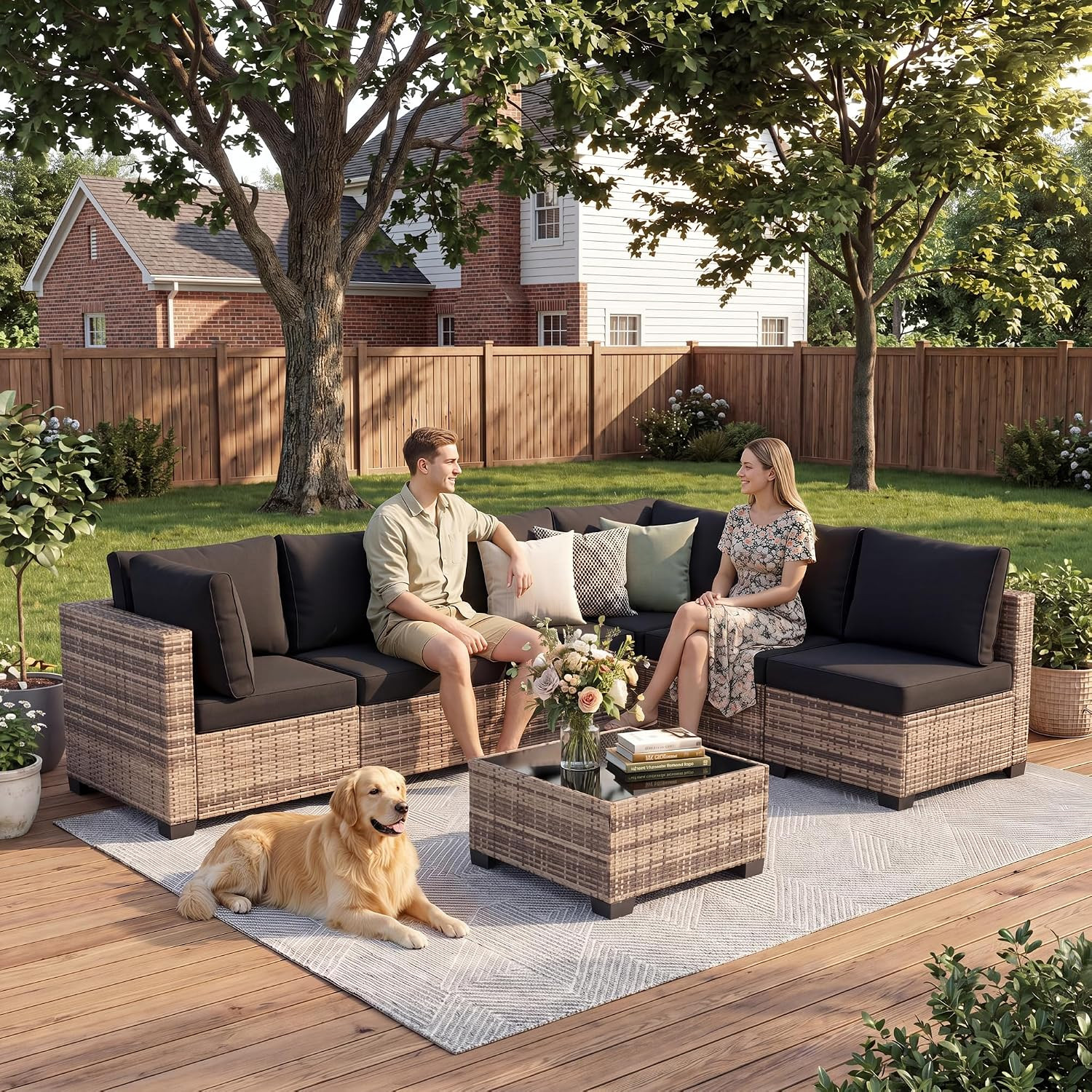 7-Piece Modular Outdoor Sectional Wicker Patio Furniture Set | All-Weather Conve