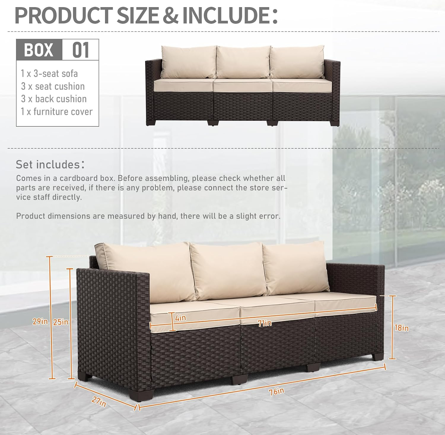 Rattan Star Outdoor Furniture Couch 3 Seater Sofa Outdoor Brown Wicker Sofa Deep