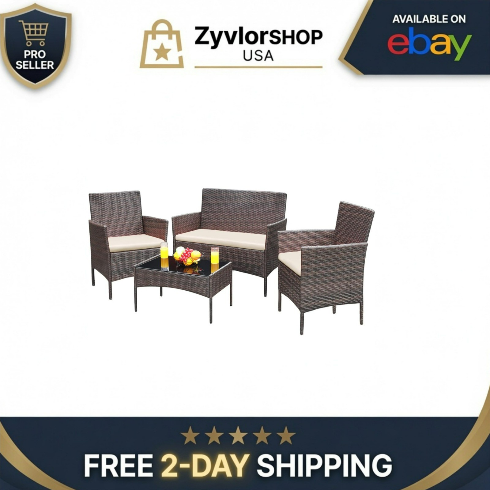 Greesum 4 Piece Patio Furniture Set Wicker Rattan Chairs with Table