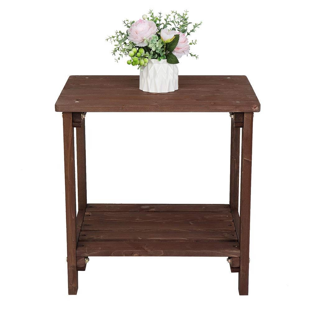 Wooden Side End Table Patio Coffee Bistro Rectangular Table Indoor Outdoor Brown