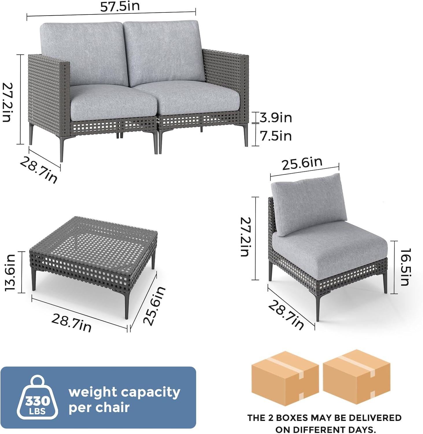 Outdoor Patio Sofa Conversation Set–Rattan 4 Seats Comfortable Couch for Garden,