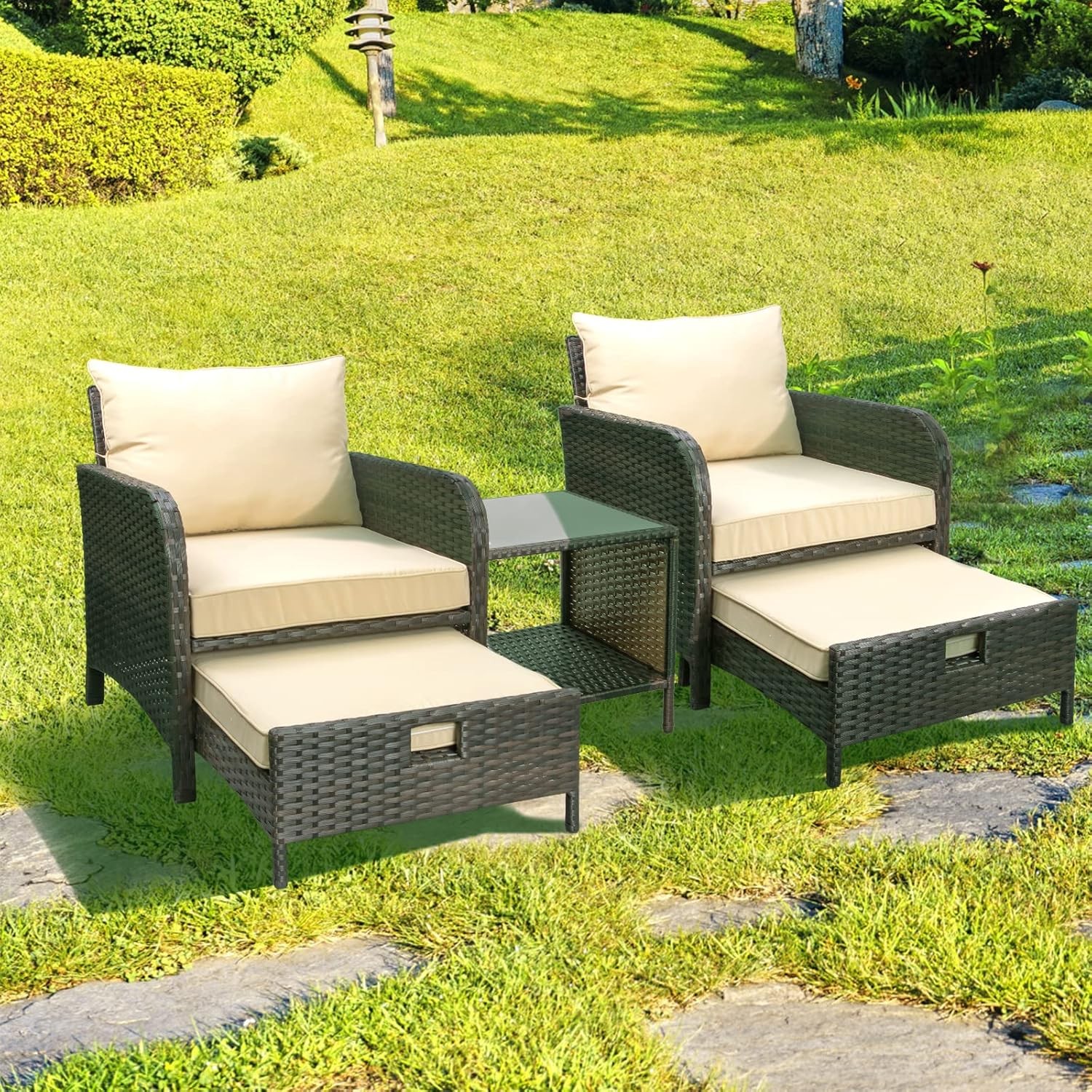 Balcony Furniture 5 Piece Patio Conversation Set, PE Wicker Rattan Outdoor Loung