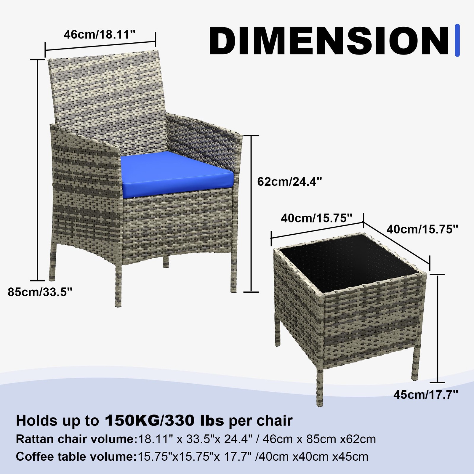 3-Piece Outdoor Furniture Set, Patio All-Weather Wicker Chair with Coffee Table