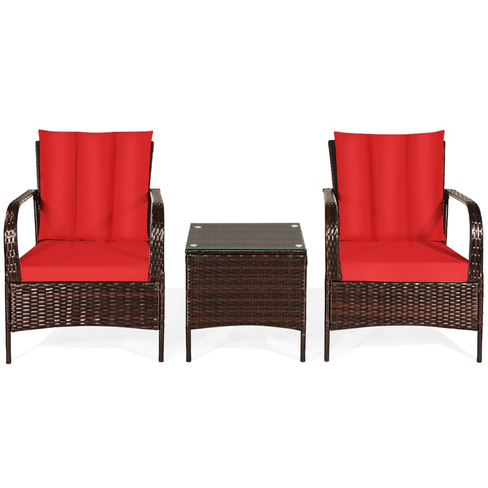 3PCS Patio Rattan Conversation Set Outdoor Furniture Set w/Table