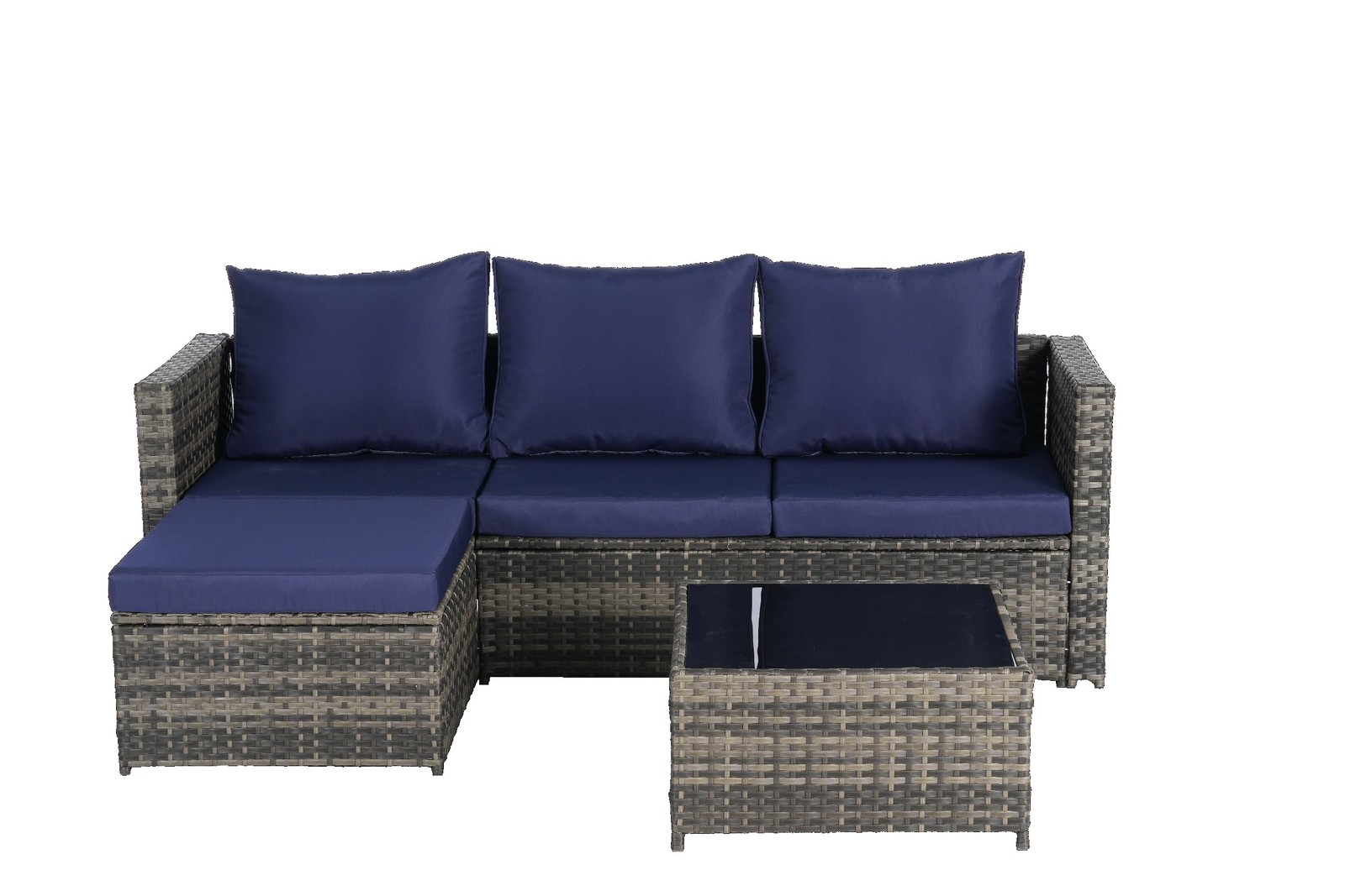 Outdoor Wicker Sectional Patio Furniture Set with Ottoman Seats 4 Dark Blue