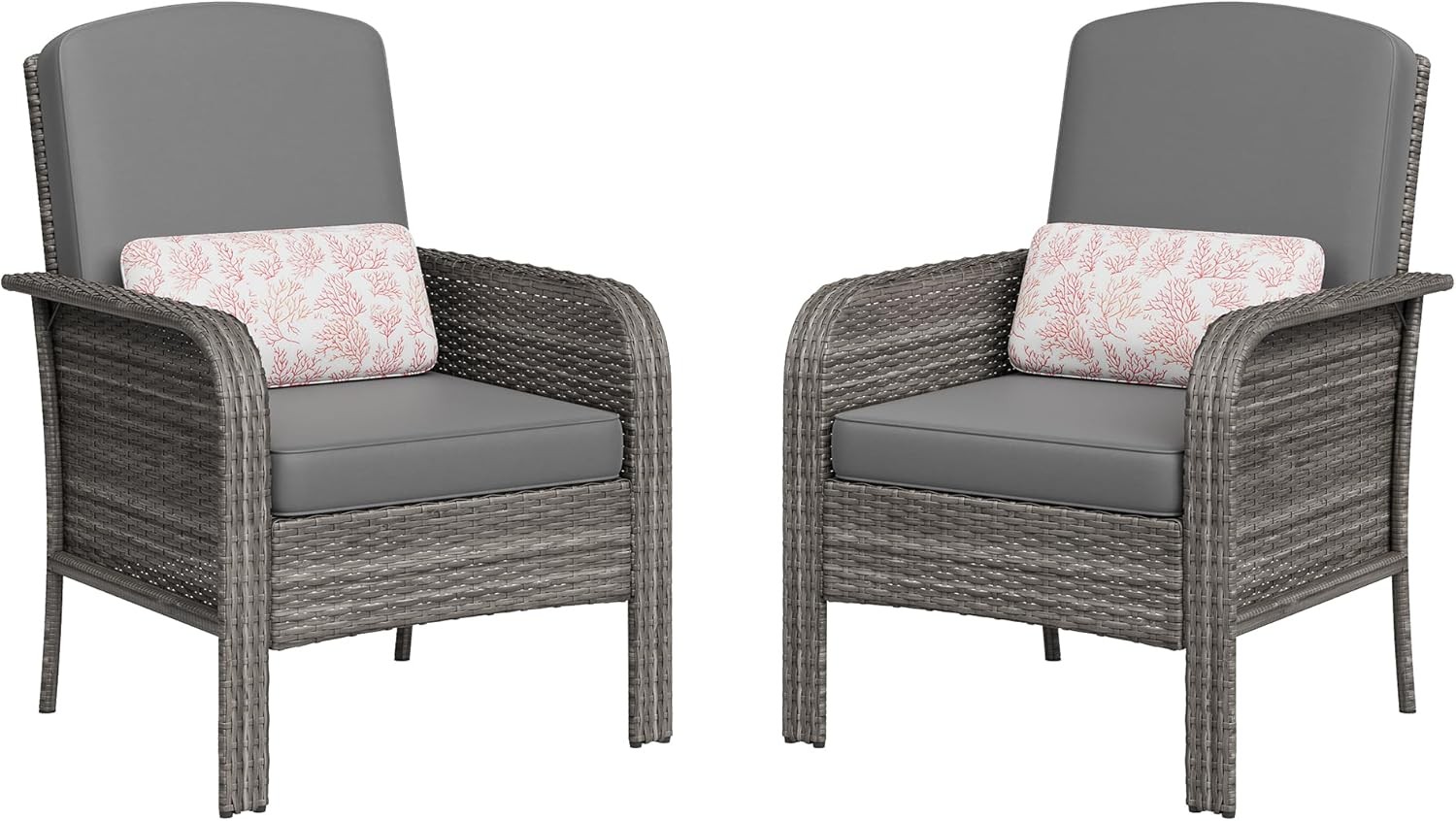2-Piece Outdoor Patio Furniture Set, Rattan Lounge Chairs w/Cushions & High Back