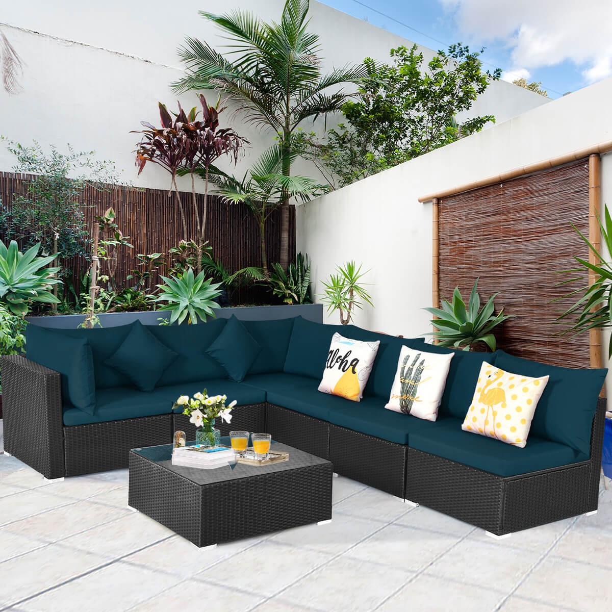 Patio 7PCS Rattan Sofa Set Sectional Conversation Furniture Set Garden Outdoor