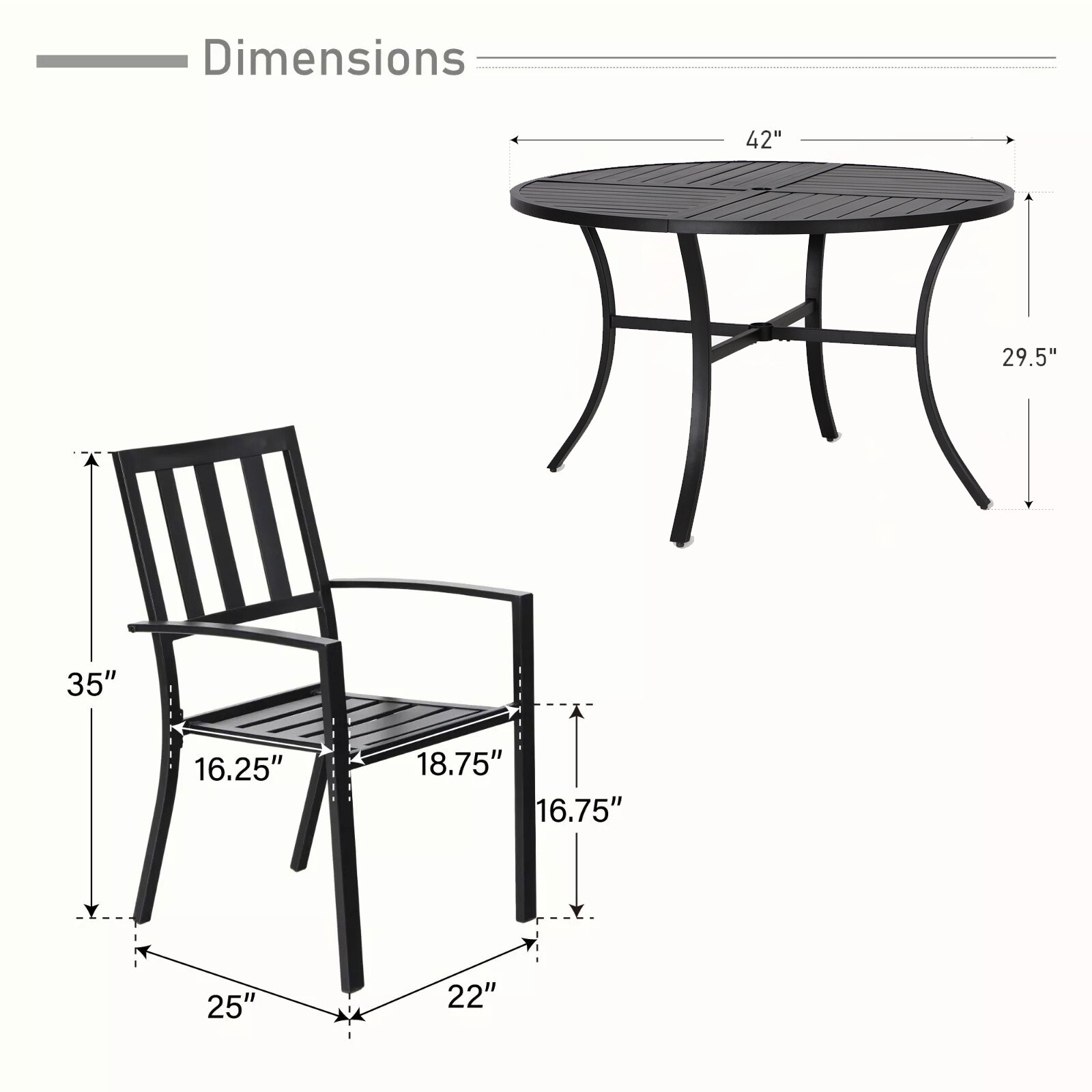 5 Pieces Outdoor Dining Set Patio Metal Chairs 42″ Round Table Furniture Set