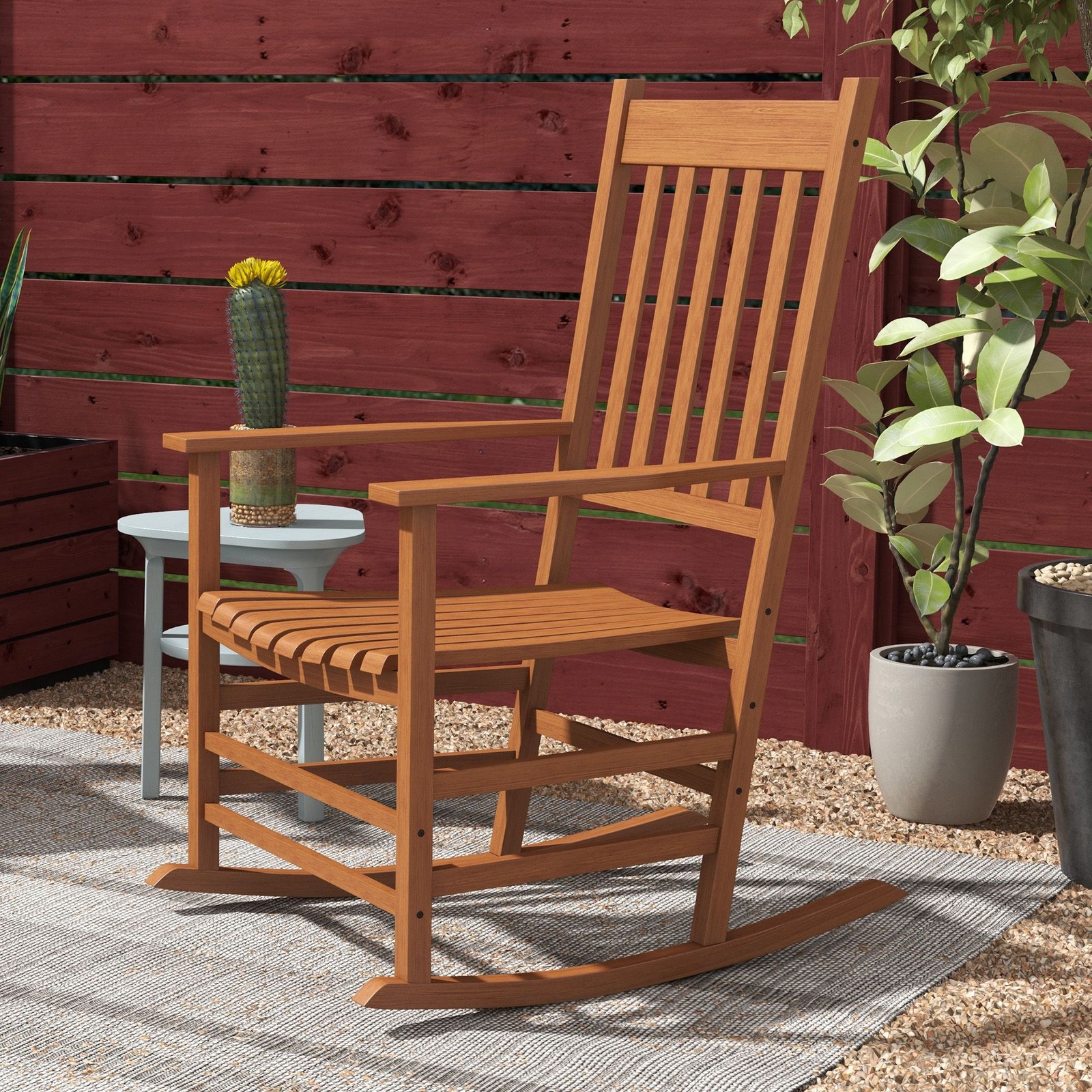 High Back Outdoor Rocking Chair Set 2, Poplar Wood, 352lb, Teak, 27.25×45.25