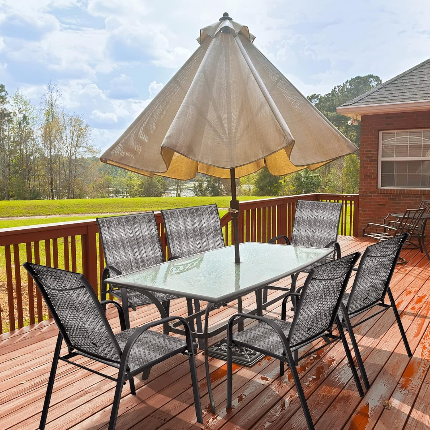 Set of 6 Grey Stackable Outdoor Wicker Chairs with Durable Steel Frame