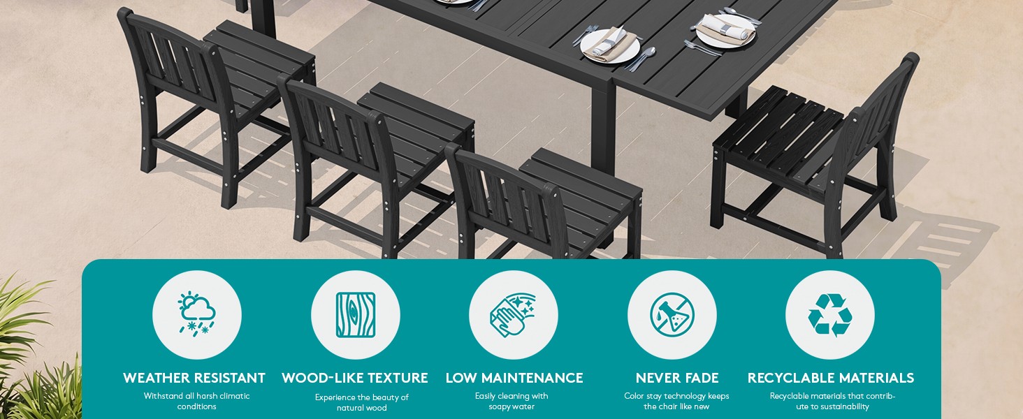 Outdoor Dining Chairs Set of 2, All-Weather HDPE Patio Armless Chairs Suitable
