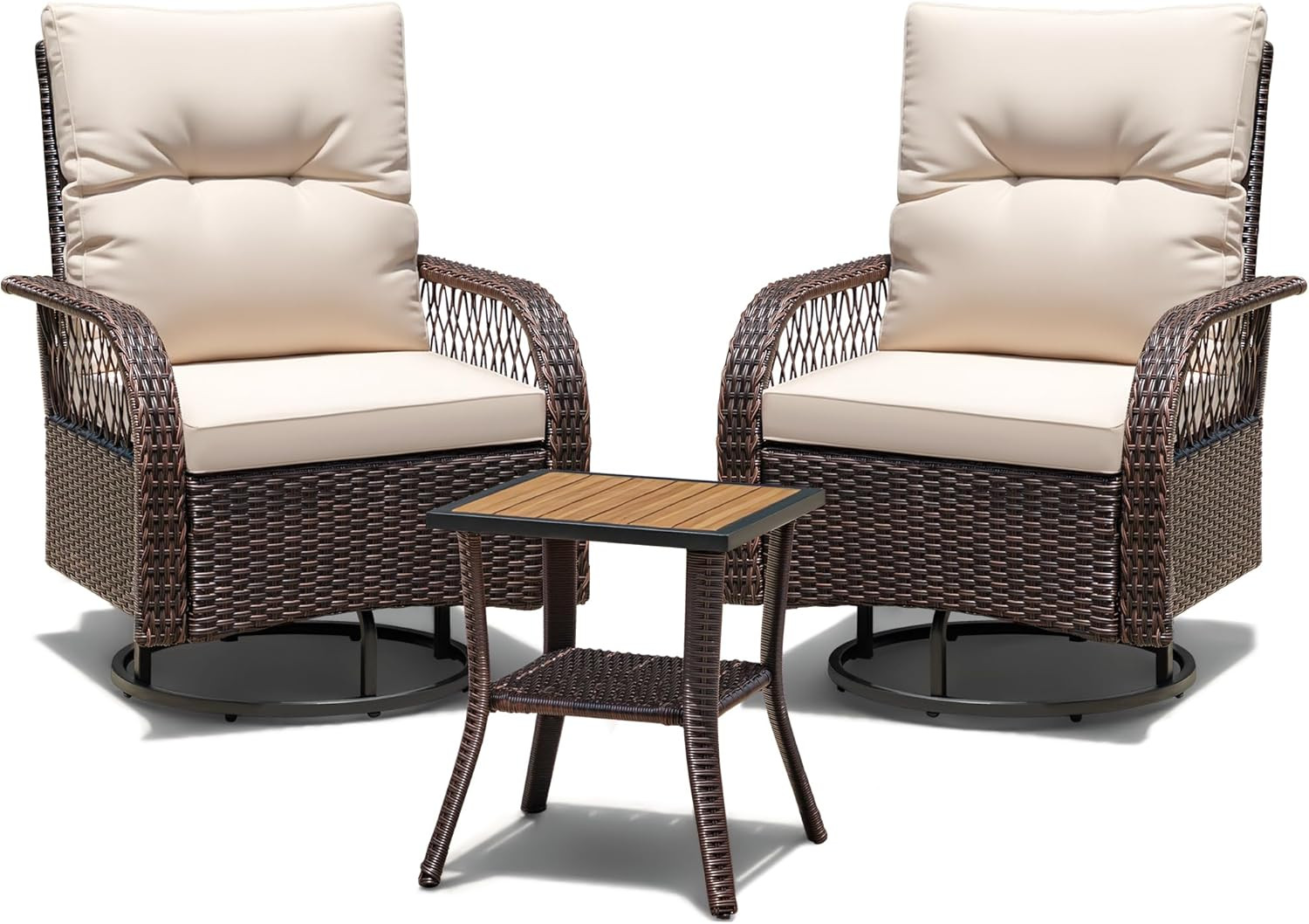Patio Furniture Set Outdoor 3 Pieces Wicker Swivel Rocking Chairs Set of 2 with