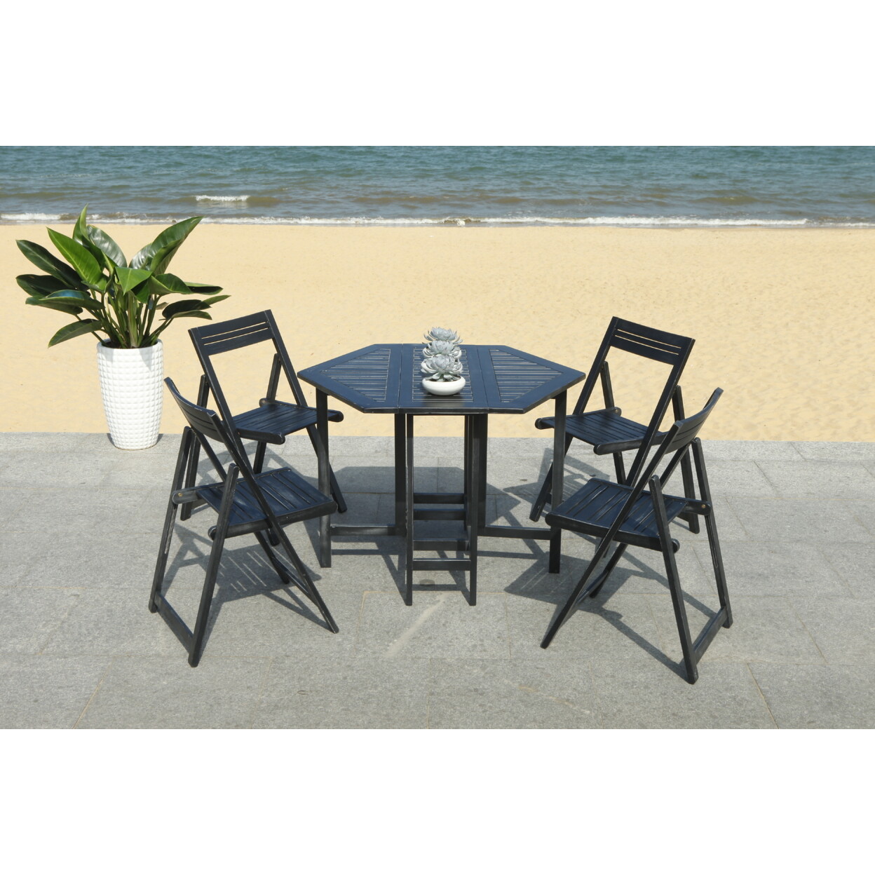 SAFAVIEH Outdoor Collection Kerman Table & 4 Chairs | Black |