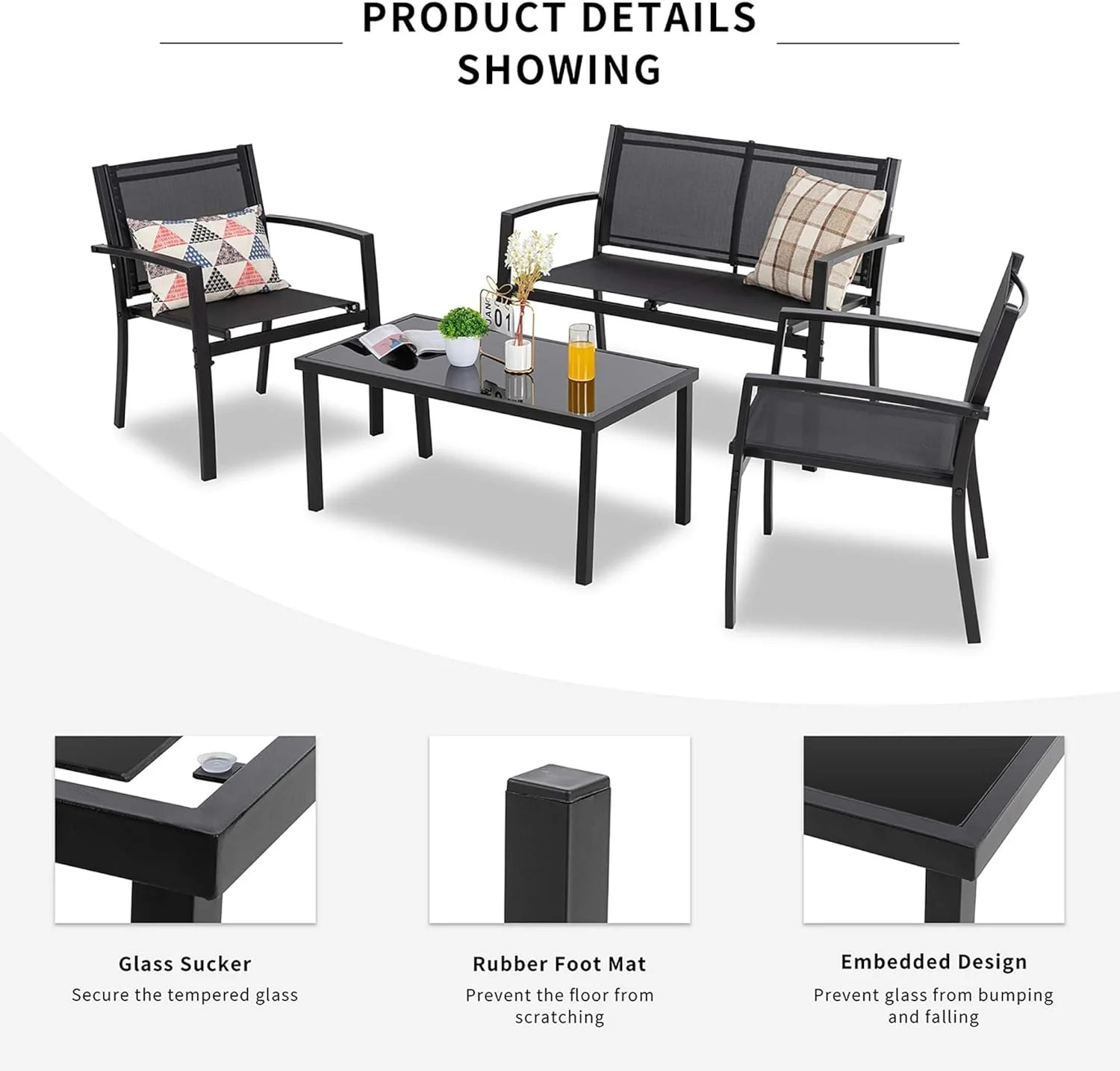Shintenchi 4 Pieces Patio Furniture Set All Weather Textile Fabric Outdoor Conve