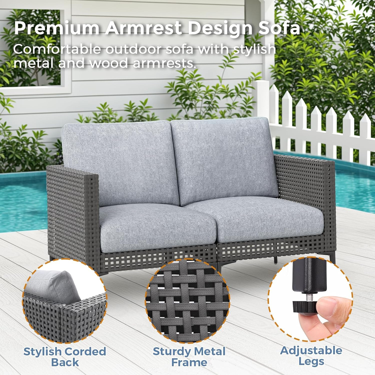 Outdoor Patio Sofa Conversation Set–Rattan 4 Seats Comfortable Couch for Garden,