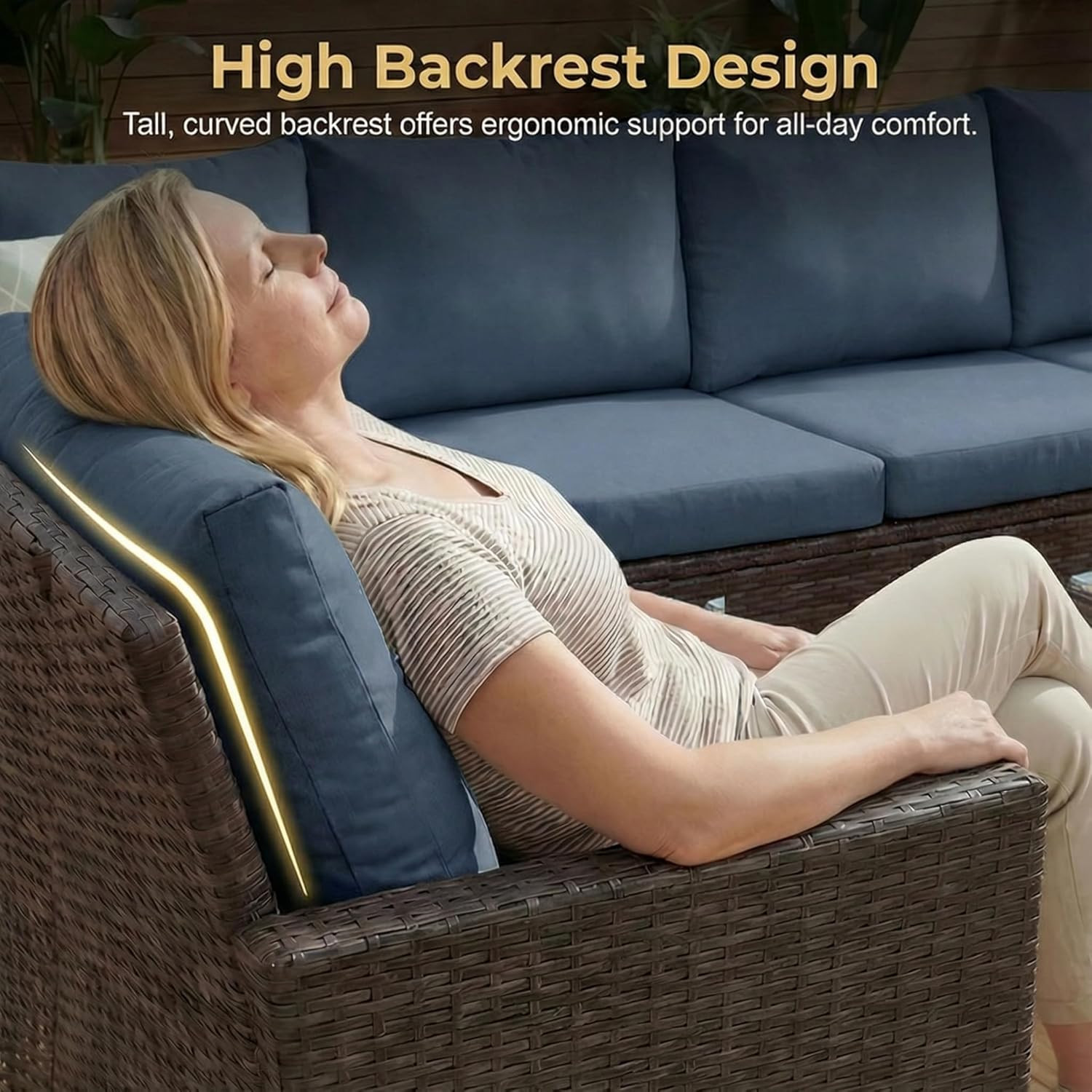 7 Piece Patio Furniture Set, High Curved Back Wicker Patio Sectional, All Weathe