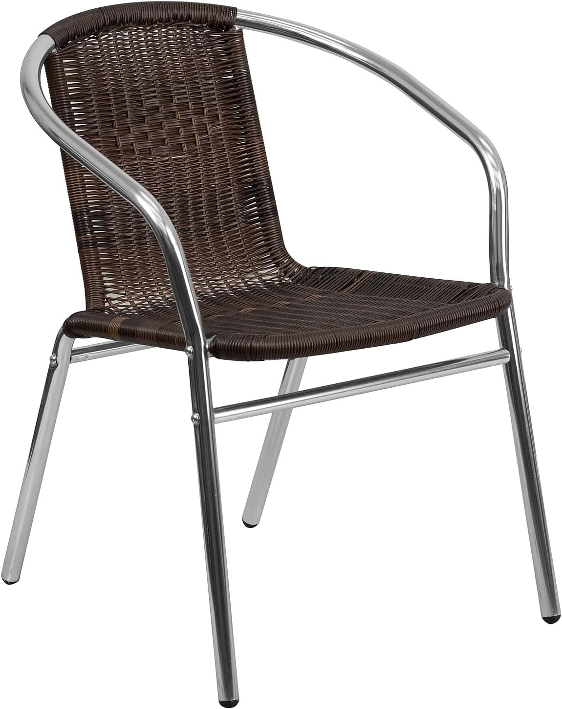 Stylish Aluminum & Dark Brown Rattan Stack Chair for Indoor-Outdoor Dining