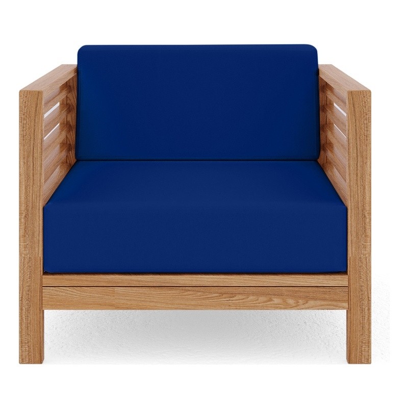 Sylvie Teak Outdoor Club Chair with True Blue Cushion