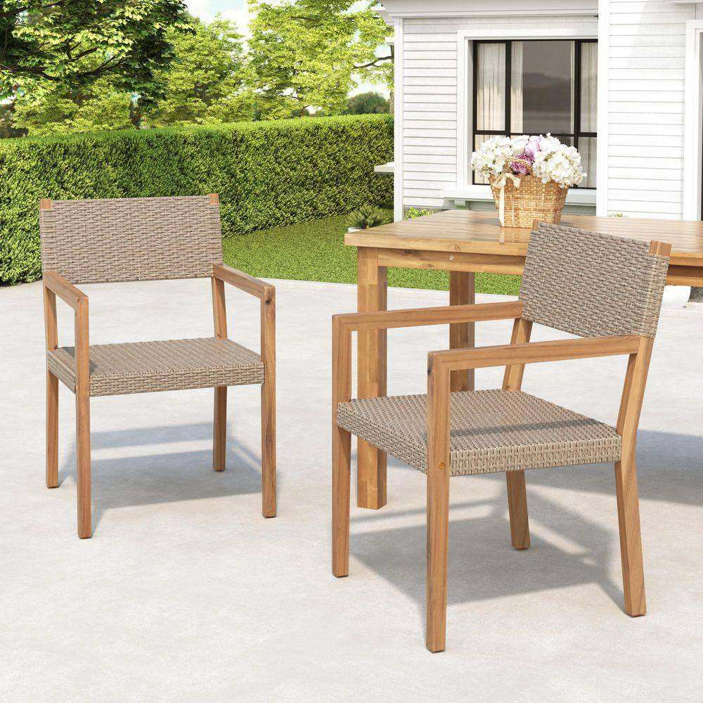 Acacia Wood Light Teak Outdoor Dining Chairs Ideal for Patios, Gardens (Set of 2