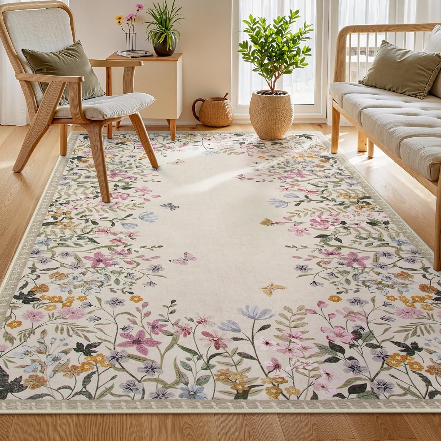 Witar Washable 5×7 Rug for Living Room, Floral Print Lar Bedroom Area