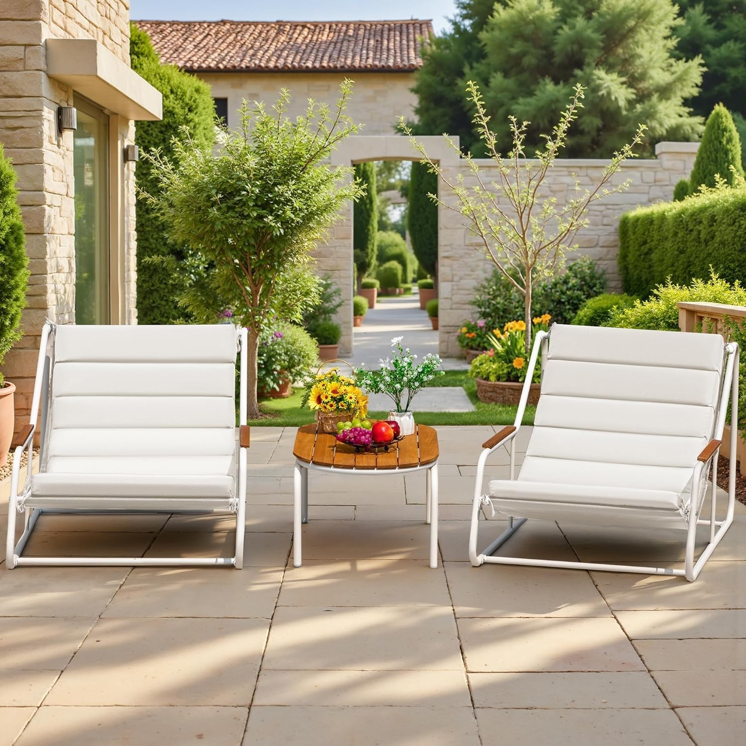 Outdoor White Lounge 2 Chairs And Table For Patio Pool 3 Piece Set Clearance