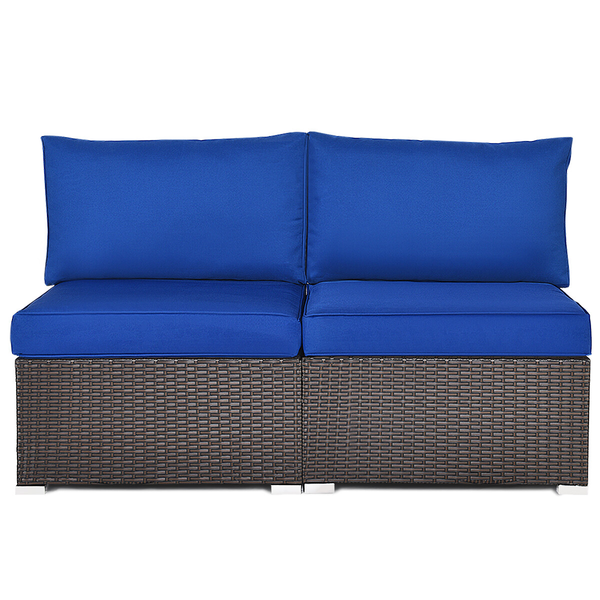 Patio 2PCS Rattan Armless Sofa Sectional Conversation Furniture W/ Navy Cushion