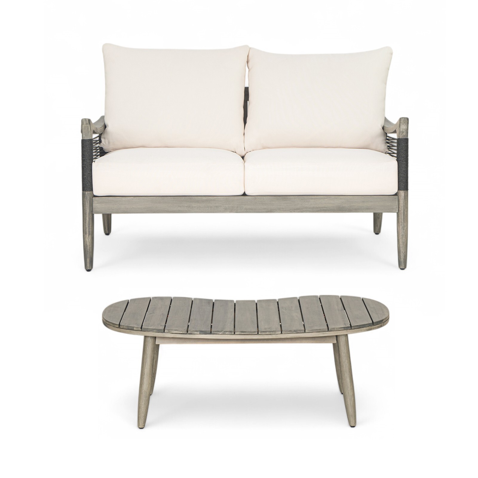 Outdoor Patio Chat Set – Loveseat & Coffee Table Set with Cushion Rope Weave