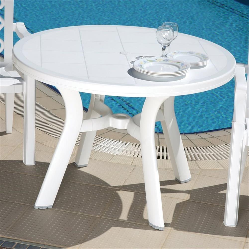 Compamia Truva Transitional Plastic 42″ Round Resin Patio Dining Table in White