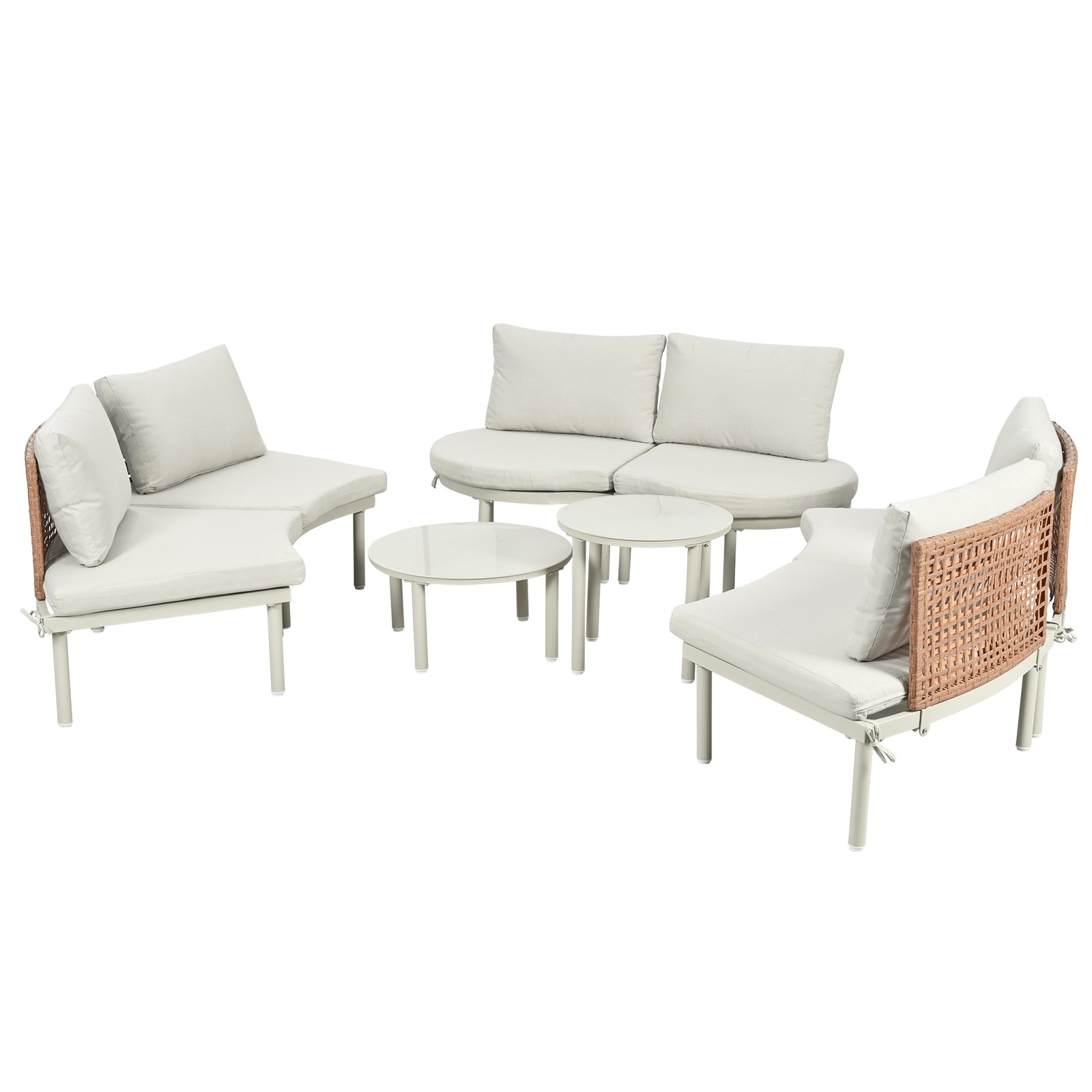 8-Piece Patio Sofa Furniture Set Half Moon Outdoor Sectional Sofa with Tables