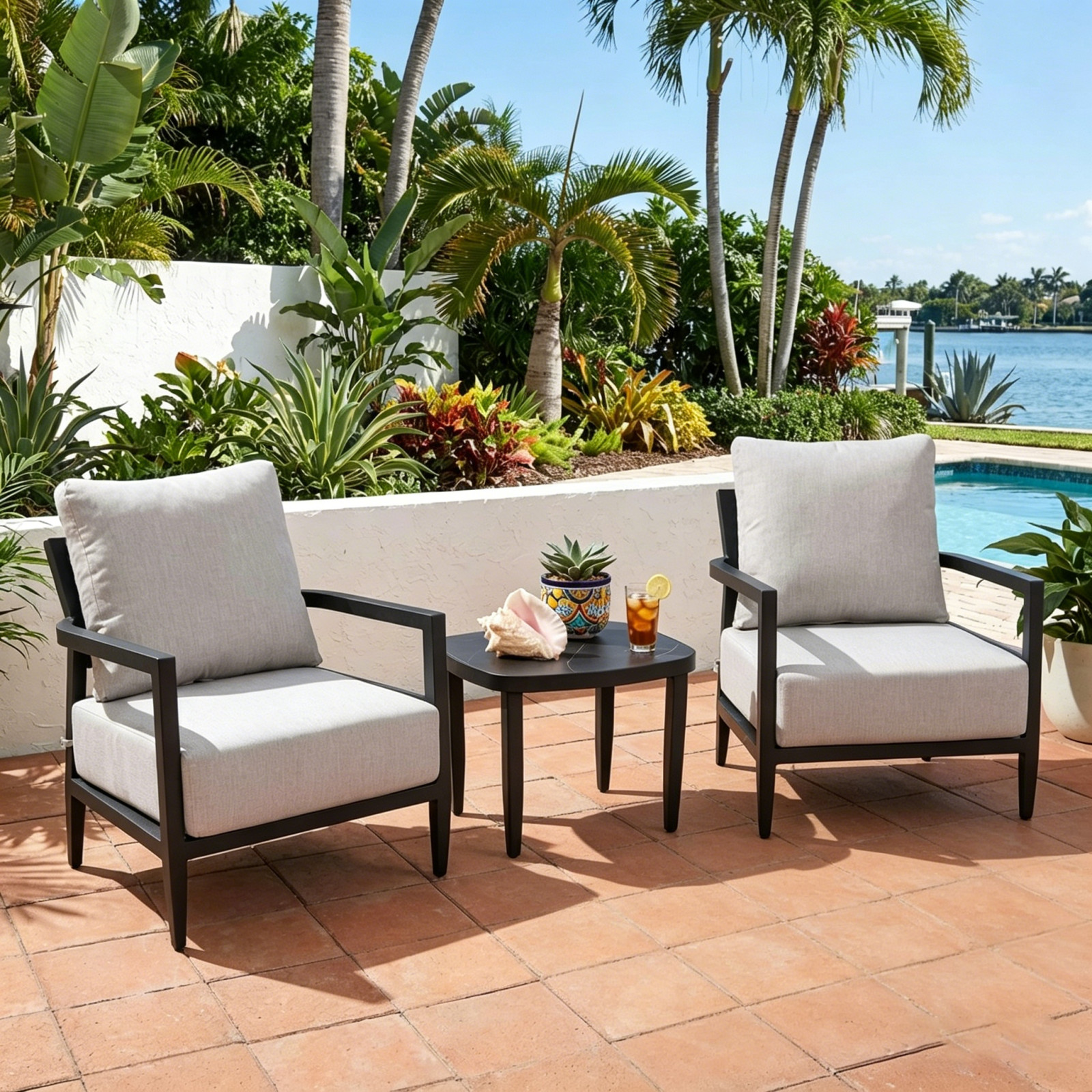 3PC Aluminum Patio Furniture Set, 2 Club Chairs & 23.6″ Side Table