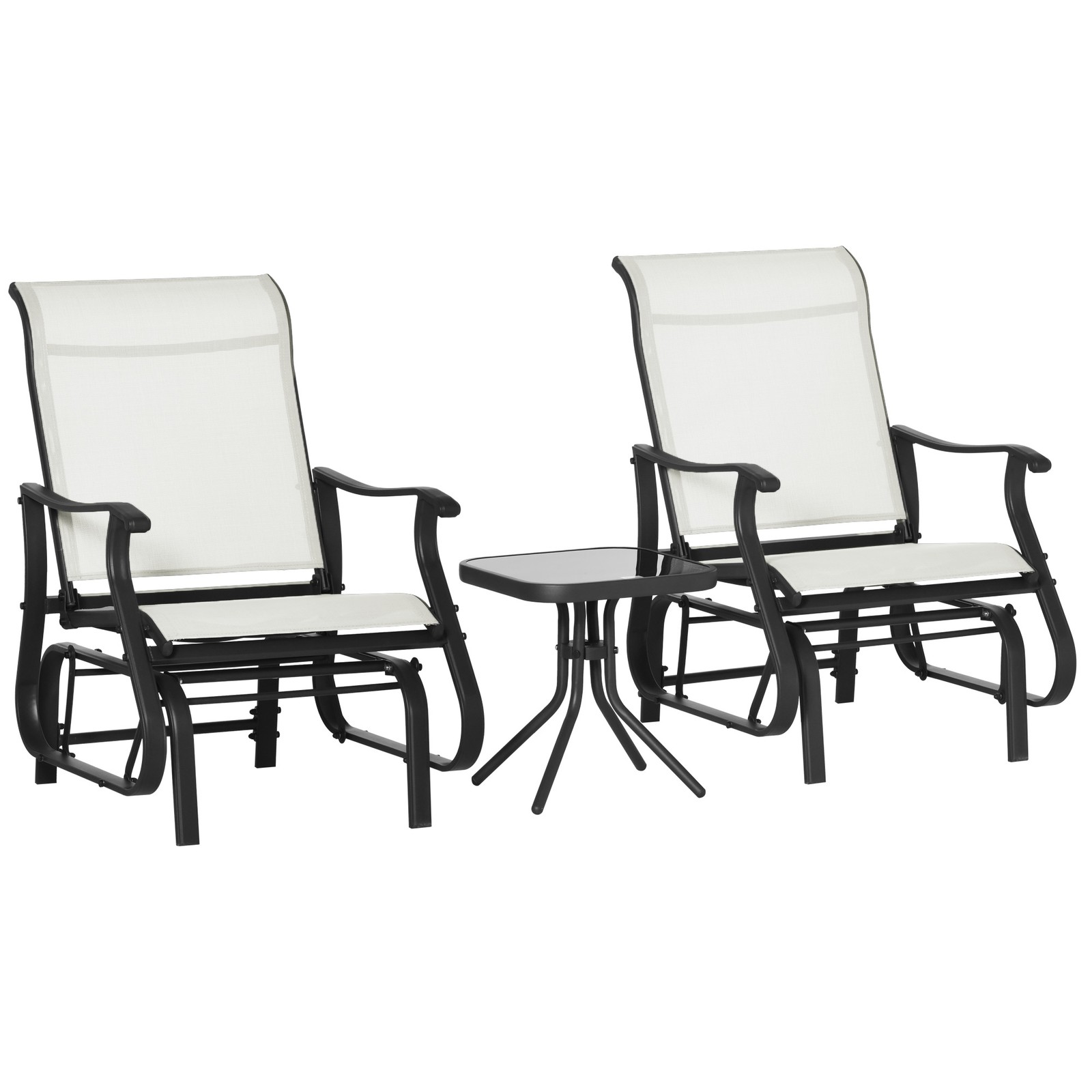 3pc Outdoor Gliding Chairs with Tea Table Set, Cream White