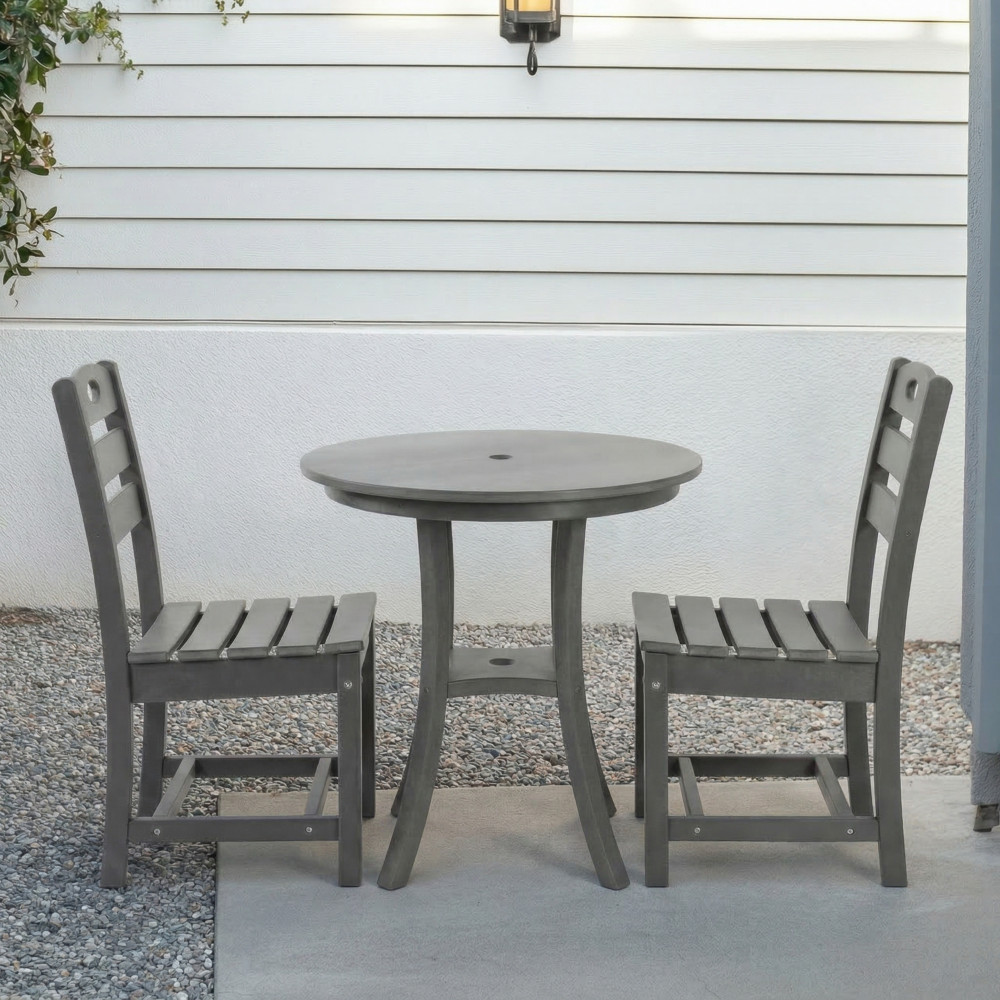 3-Piece Outdoor Patio Bistro Set w/ Round Table & 2 Chairs, Gray HDPE