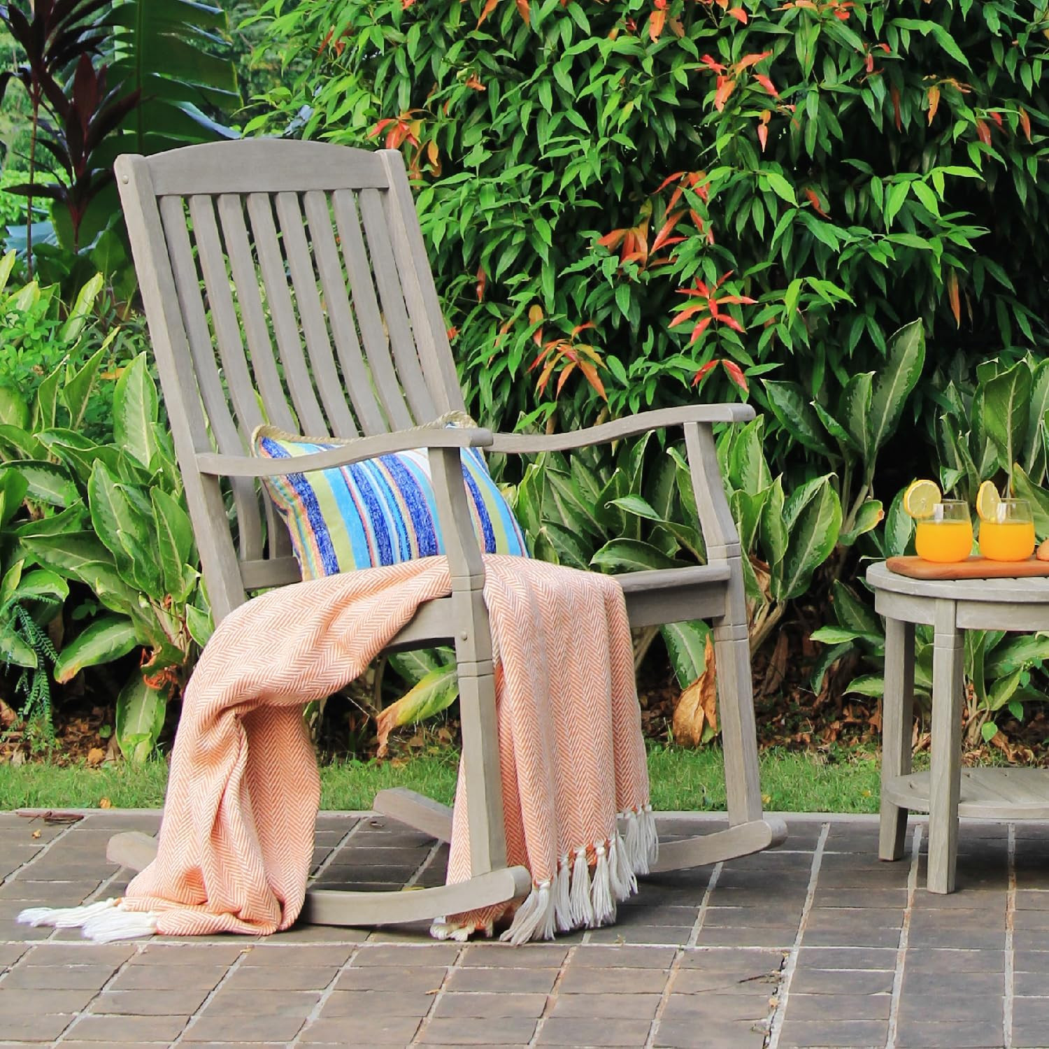 Ashford Porch Rocking Chairs Set of 2, Solid Teak Wood Outdoor Rockers with Weat