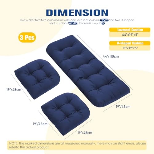 Wicker Furniture Cushions Set, Waterproof Patio Cushions for Outdoor Navy