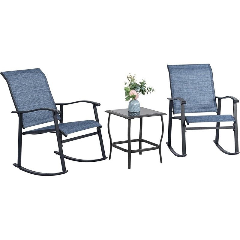 Outdoor Rocking Chair Set W/ Table Comfortable Breathable Fabric Steel Frame New