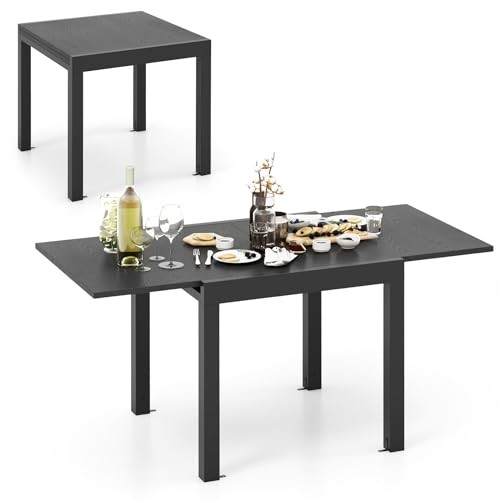 Expandable Aluminum Dining Table for 4-6 People, 31.5”-63” Dark Grey Solid Top