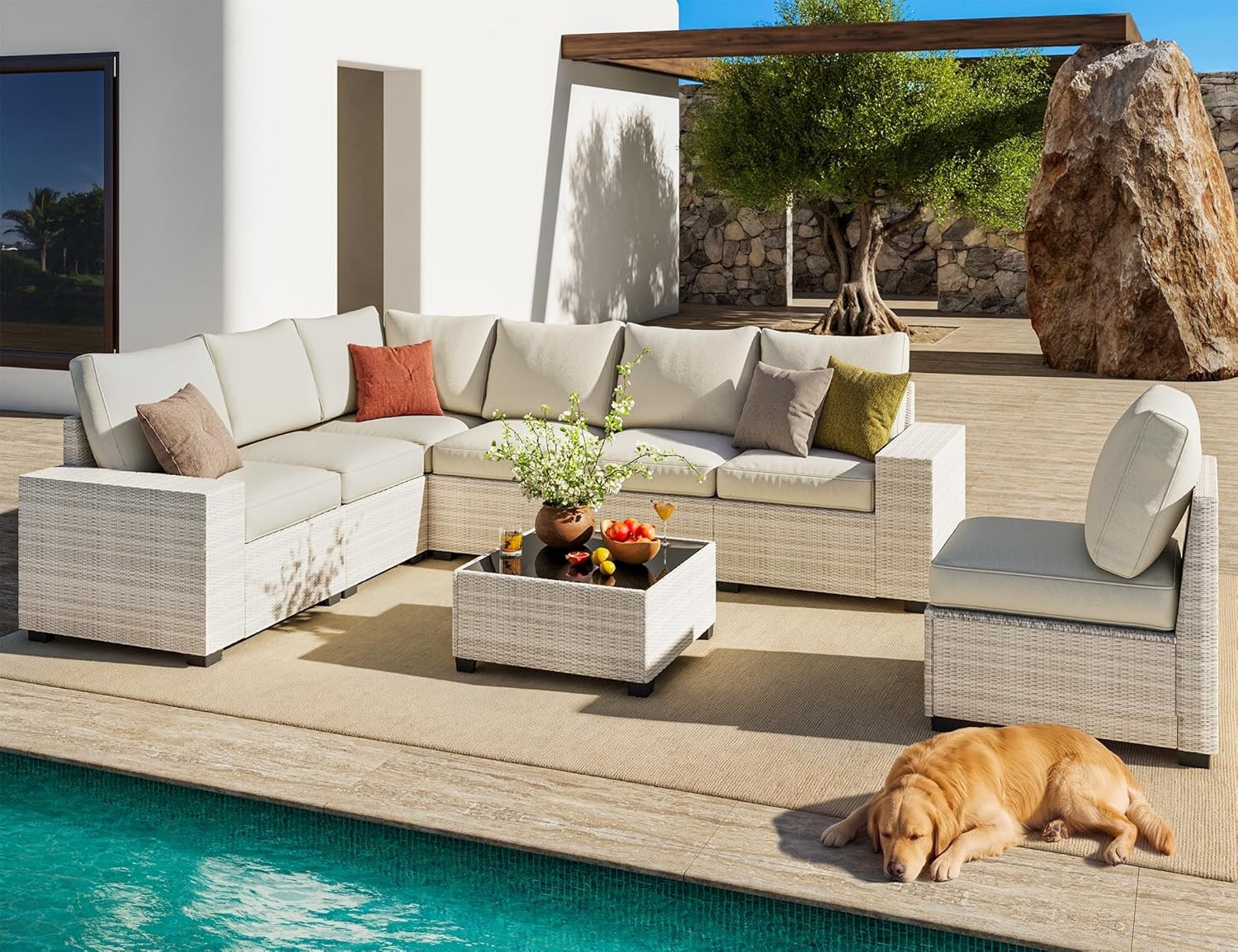 Olimix 8 Piece Outdoor Patio Furniture Set, Outdoor Sectional Furniture, Rattan