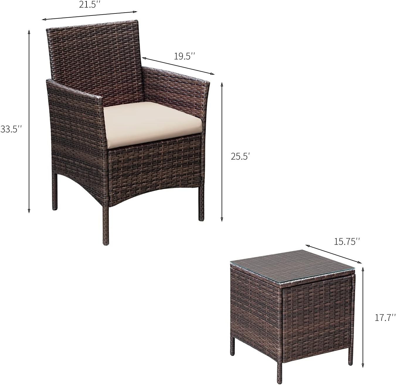 3PCS Patio Rattan Furniture Set Cushioned Sofa Coffee Table Garden Patio Beige