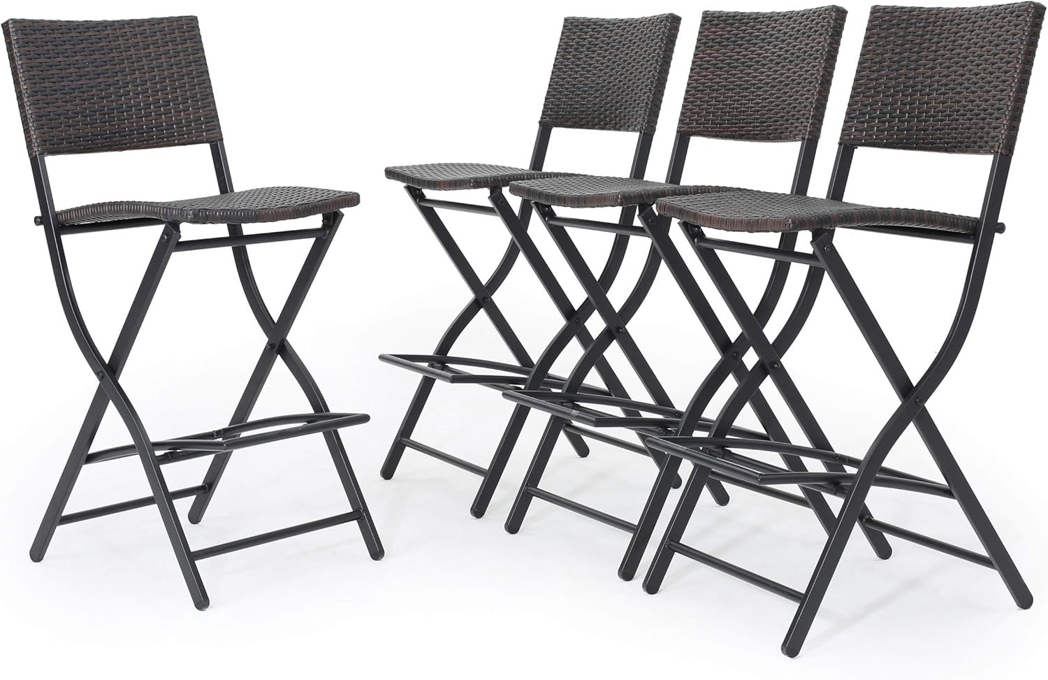 Stylish 4-Pc Multibrown Wicker Barstool Set for Outdoor Patios